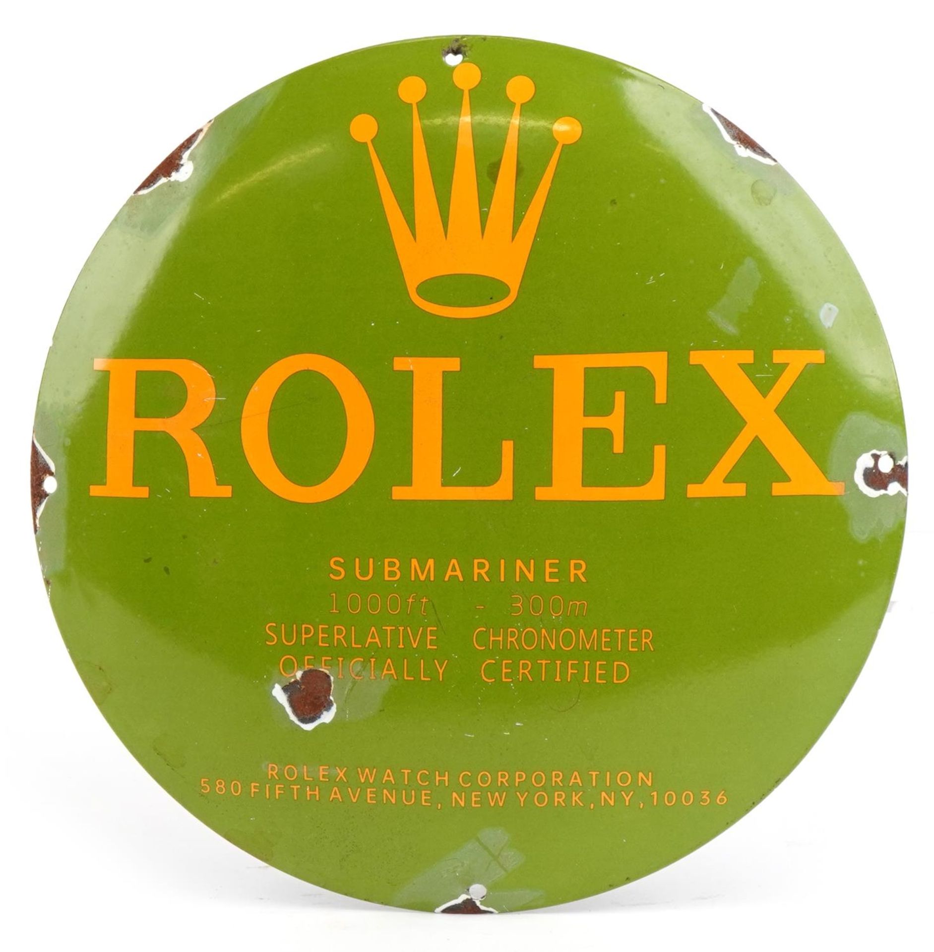 Rolex Submariner convex enamel advertising sign, 29.5cm in diameter : For further information on