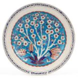 Turkish Ottoman Iznik footed dish hand painted with flowers, 31cm in diameter : For further