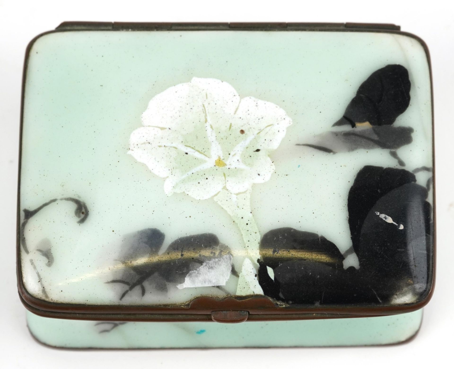 Japanese cloisonne casket enamelled with flowers, 4.5cm H x 10.5cm W x 8cm D : For further - Image 3 of 4