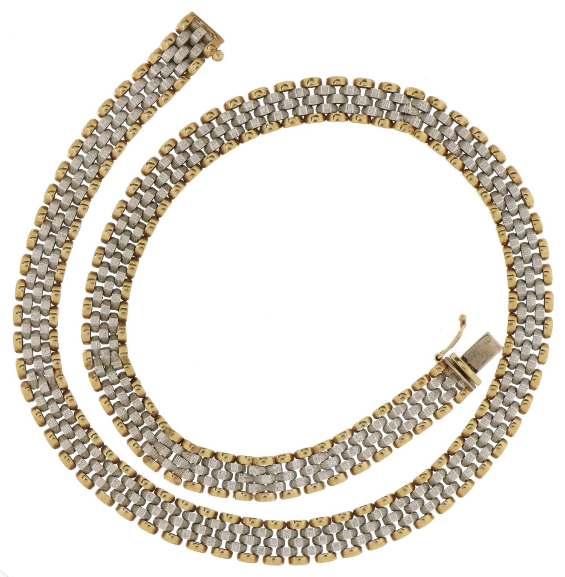 9ct two tone gold watch strap design necklace, 40cm in length, 25.5g : For further information on - Image 2 of 4