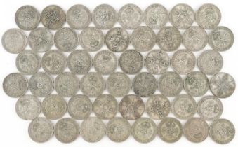 Collection of British pre decimal, pre 1947 two shillings and florins, 555g : For further