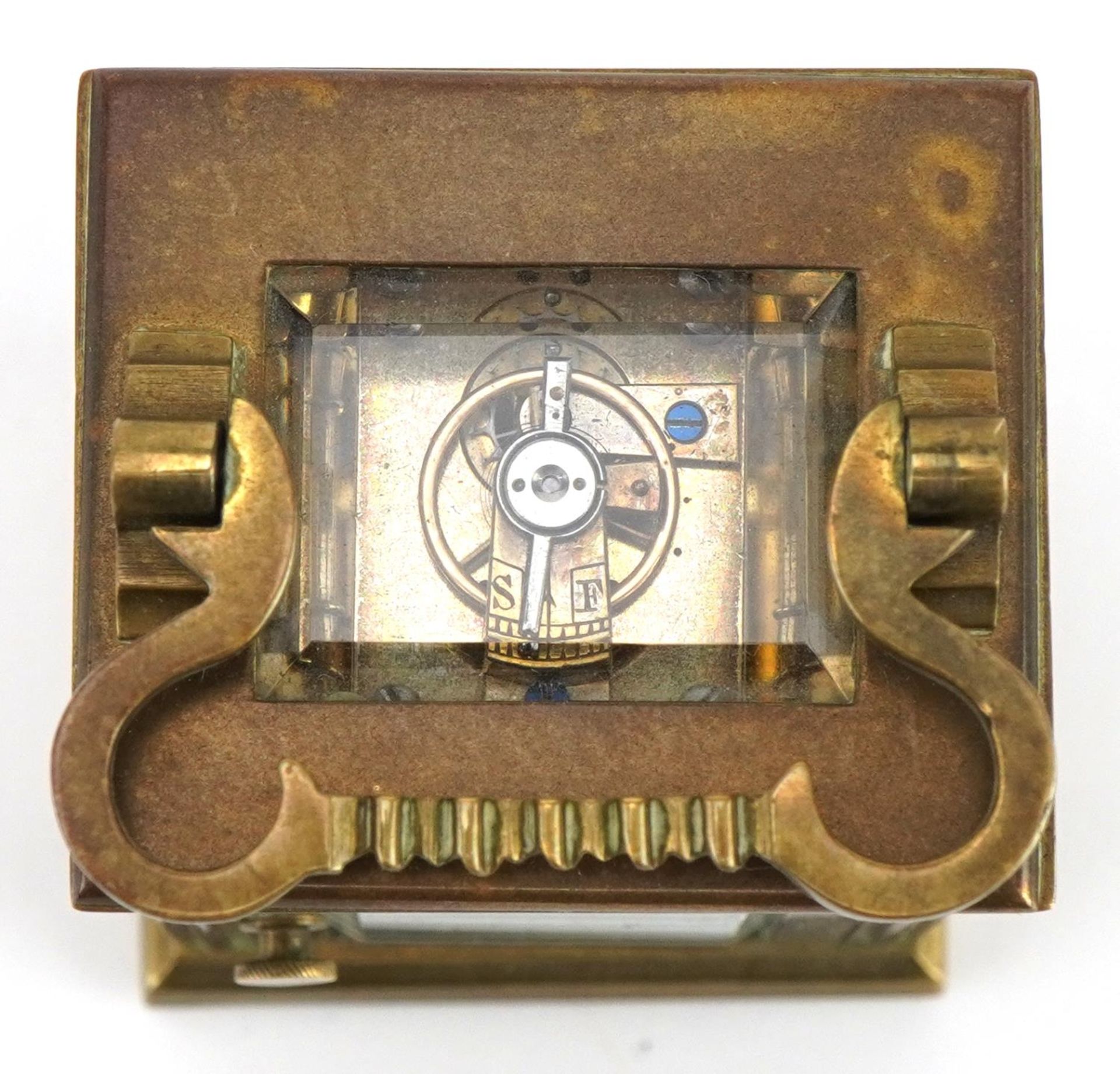 Miniature brass cased carriage clock with case, the circular dial having Roman numerals, the - Bild 5 aus 7