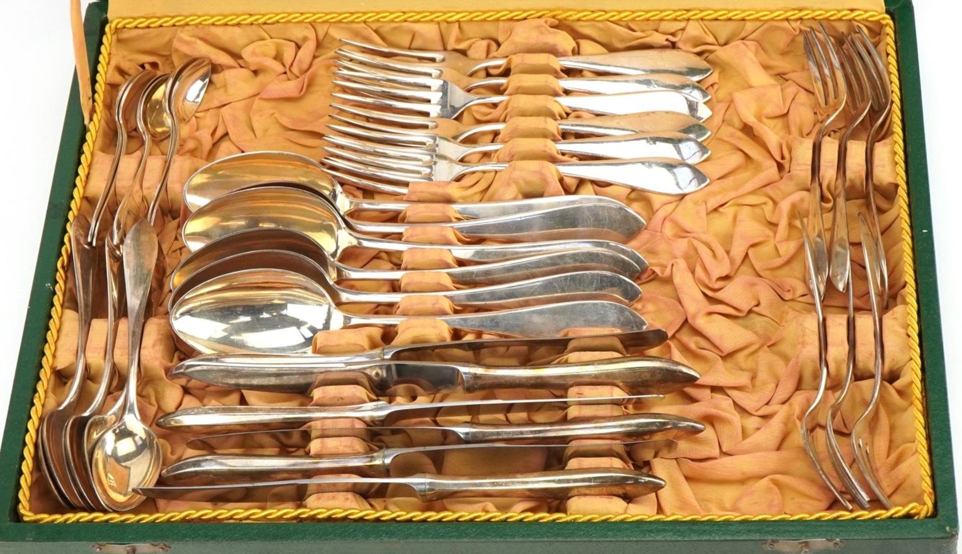 Polish six place canteen of silver cutlery, the canteen inscribed Jubiler, 40cm wide, weighable - Image 2 of 6