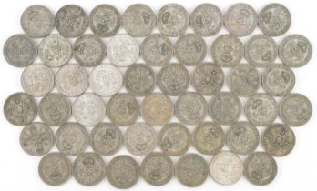 Collection of British pre decimal, pre 1947 two shillings and florins, 549g : For further