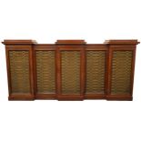 William IV Cuban ‘fiddleback’ mahogany library bookcase with five brass grill fronted doors, each