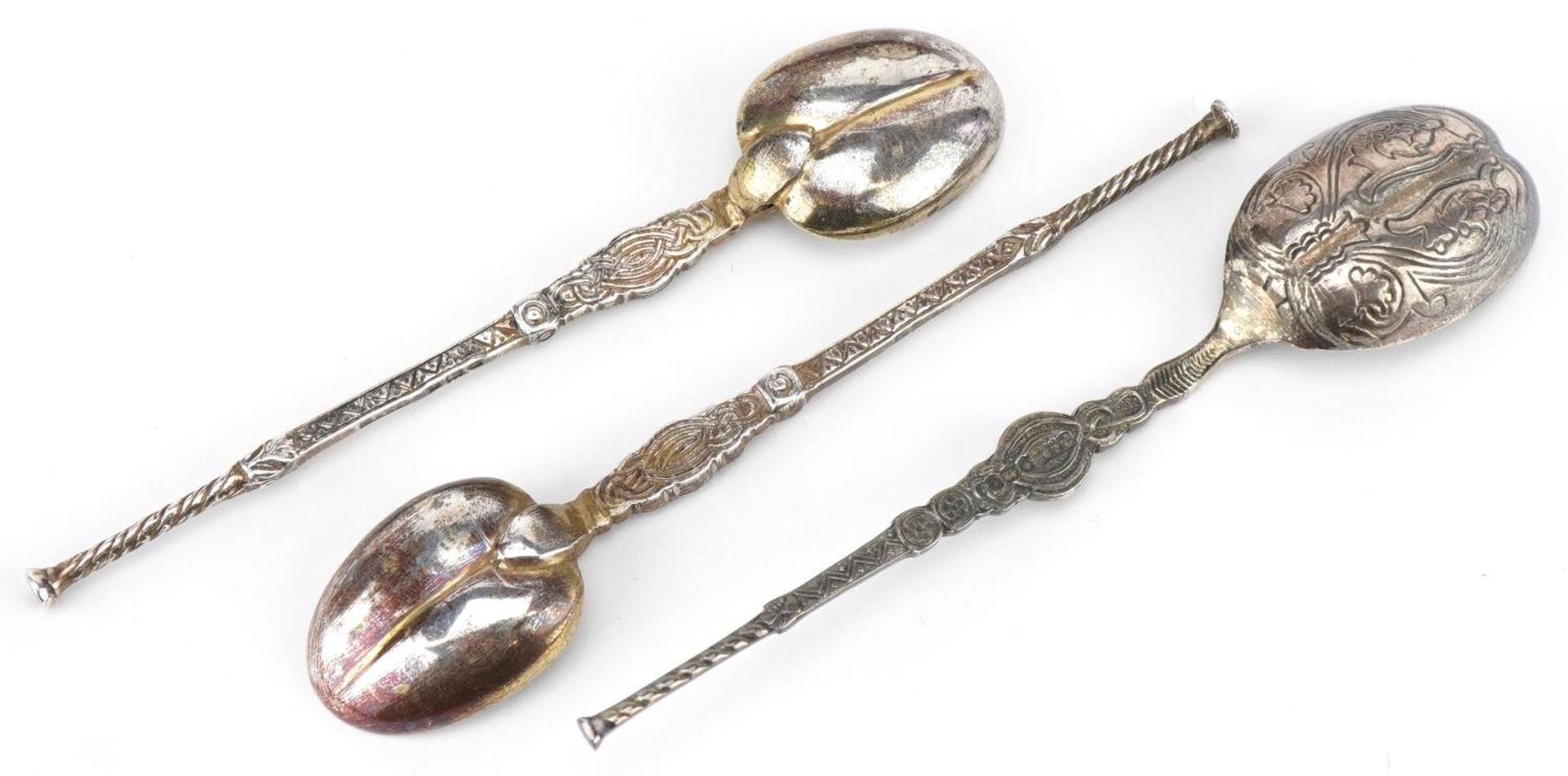 Three Edwardian and later silver anointing spoons including Coronation 1937 example with fitted - Image 3 of 4