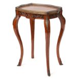 French Louis XV style inlaid kingwood side table with frieze drawer and brass mounts on cabriole