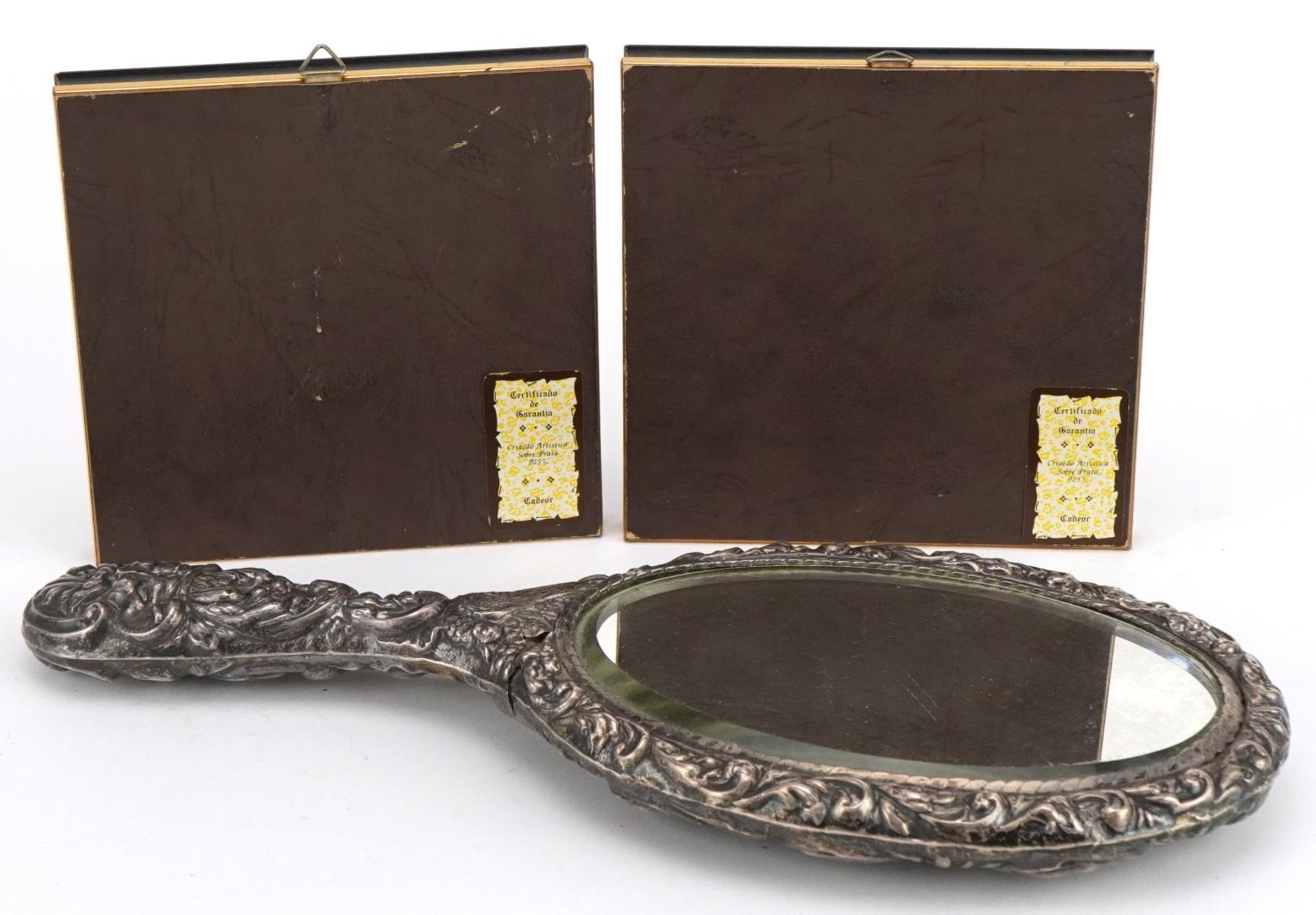 Pair of Cadeor Italian silver plaques housed in glazed frames and a silver backed hand mirror - Bild 4 aus 6