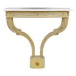 French cream and gilt painted console table with marble top, 85.5cm H x 84cm W x 43cm D : For