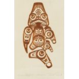 Bill Reid - Haida Dogfish, Canadian gilt embossed print, details verso, mounted, framed and