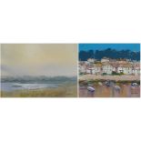 Alan Oliver - Mousehole Harbour Cottages and one other, two paintings, one acrylic and one