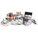 Collection of radio controlled mechanics and accessories including battery pack, Irvine engine,