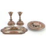 Elkington & Co, Victorian silver plated copper Egyptian Revival desk set including desk set