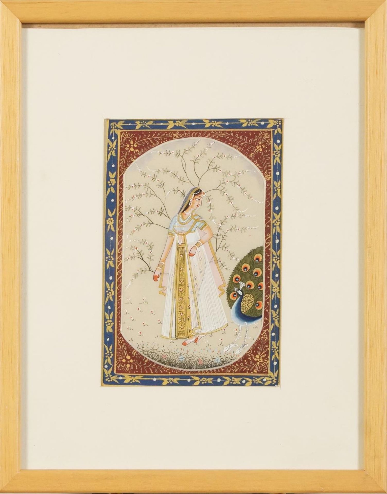 Ragina Vasanta, pair of Indian Bundi school watercolours on silk, mounted and framed, one glazed, - Bild 6 aus 7
