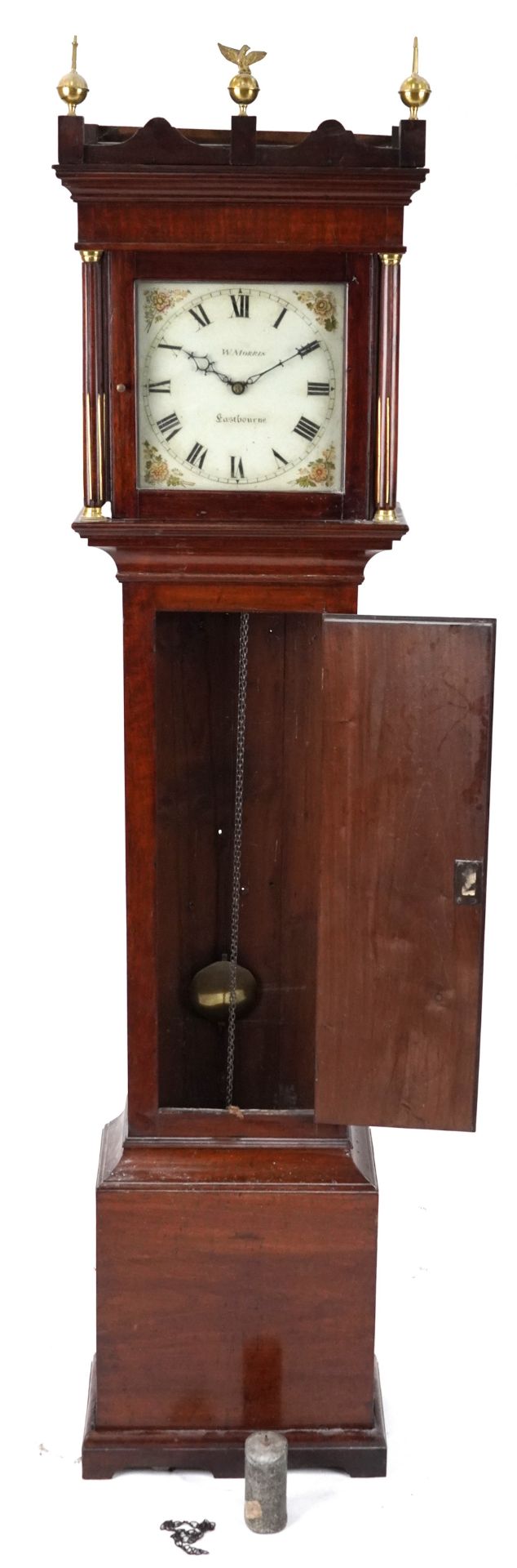 19th century mahogany longcase clock with painted dial inscribed W Morris Eastbourne having Roman - Bild 3 aus 4