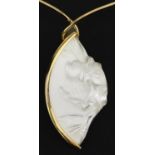 Lalique, French frosted crystal and gold plated collier acrobat necklace with box, approximately