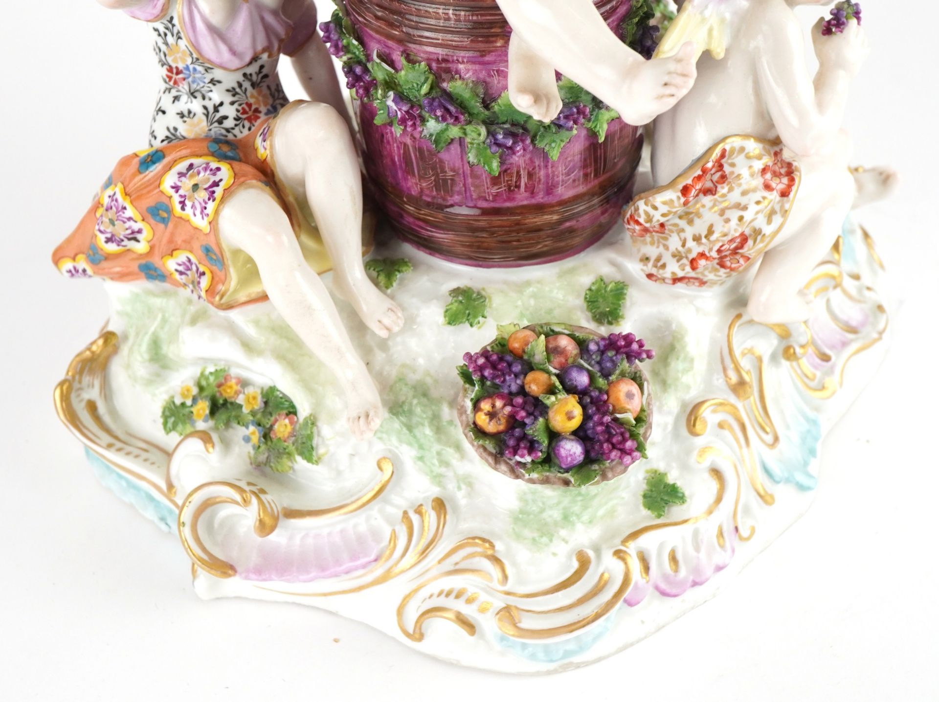 Manner of Meissen, 19th century porcelain 'Vintner' centrepiece modelled in the form of three - Image 6 of 12