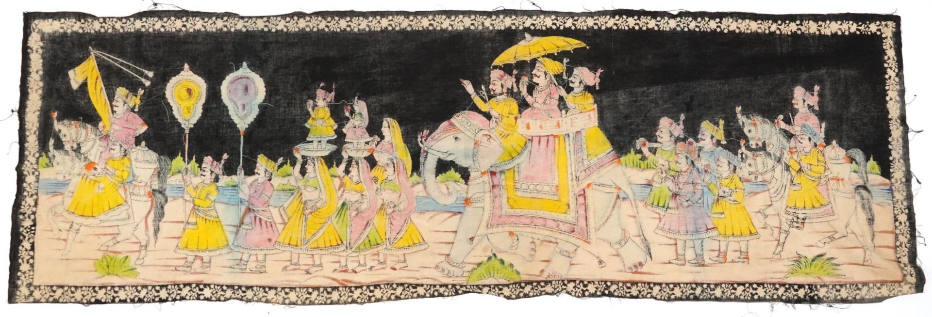 Indian sequinned textile depicting a mahout procession, 145cm x 54cm : For further information on - Image 2 of 2