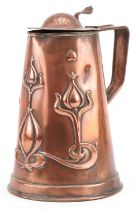 Joseph Sankey, Art Nouveau copper jug embossed with stylised floral motifs, numbered 09942 to the