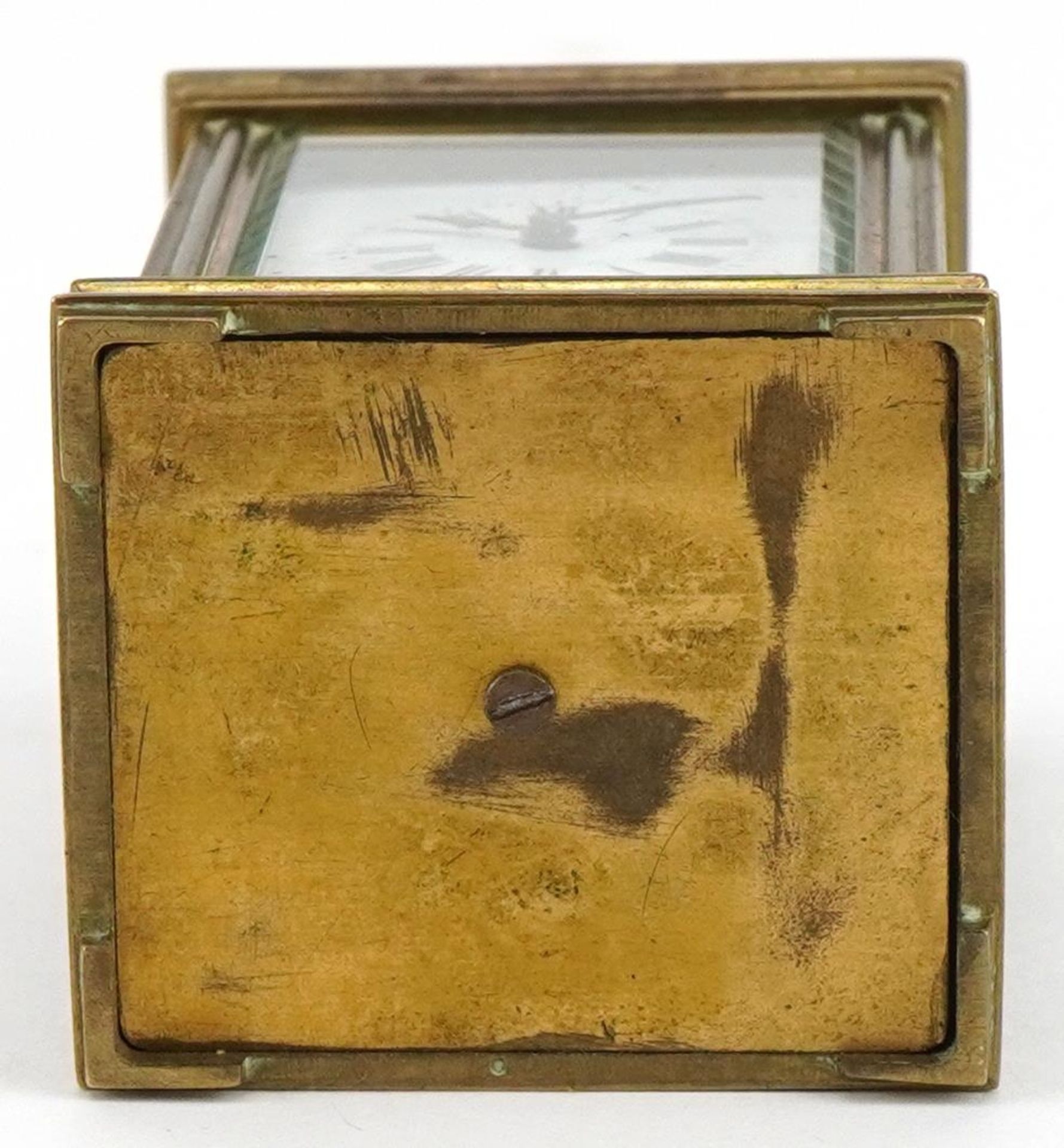 Miniature brass cased carriage clock with case, the circular dial having Roman numerals, the - Bild 6 aus 7