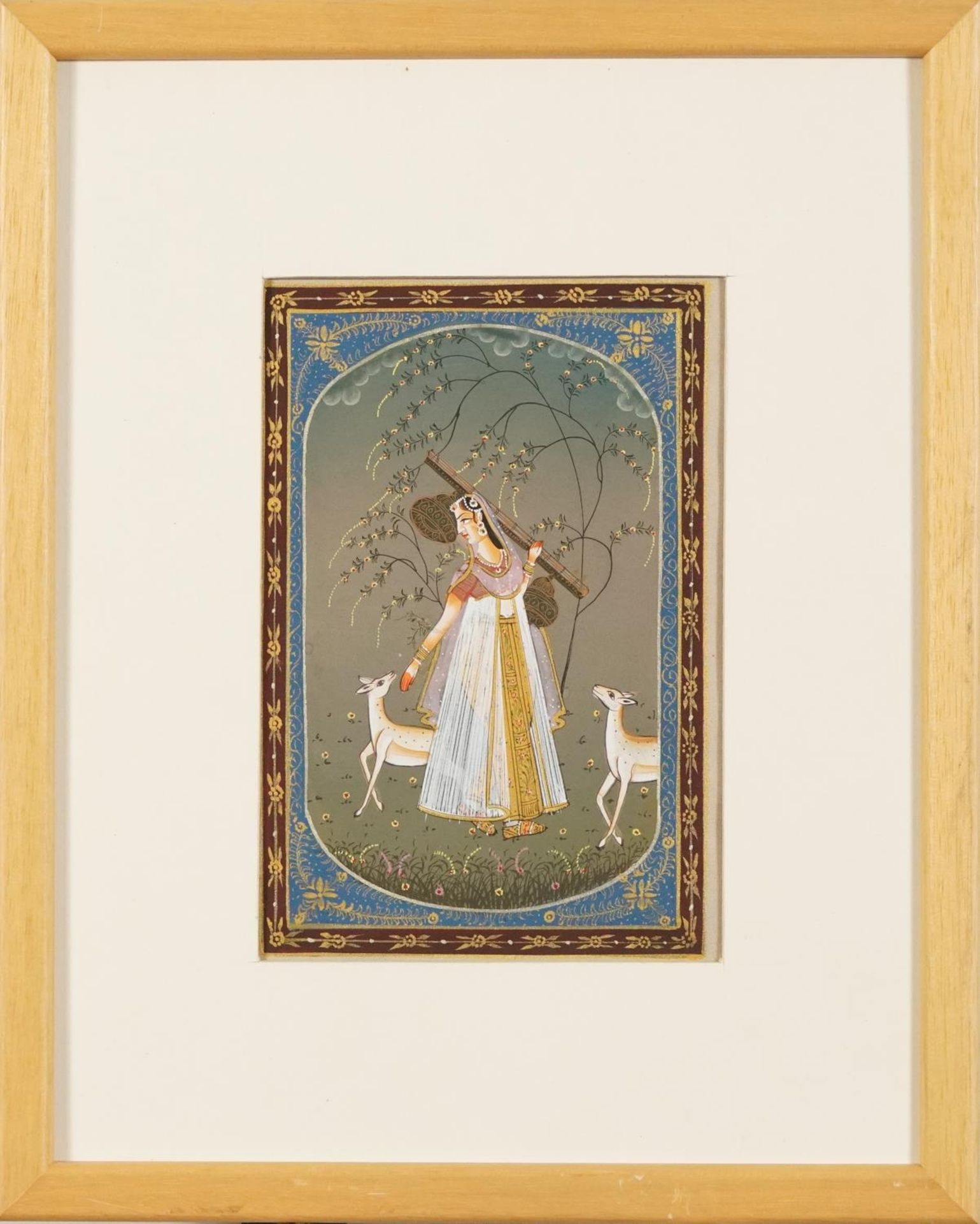 Ragina Vasanta, pair of Indian Bundi school watercolours on silk, mounted and framed, one glazed, - Bild 3 aus 7