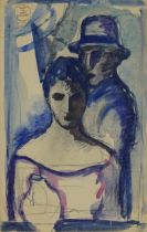 Boris Solotareff - Two figures, Russian American school watercolour on paper, mounted, framed and