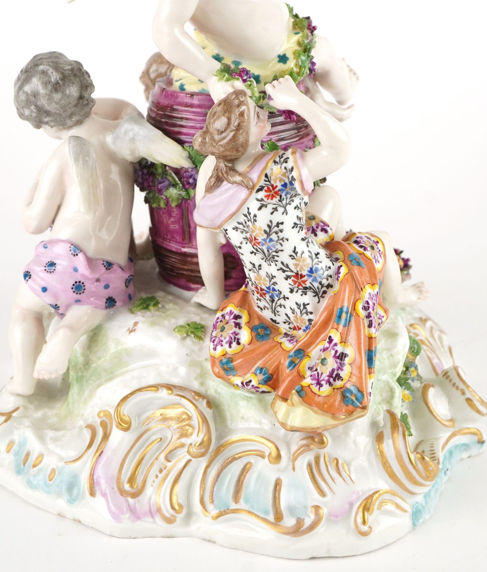 Manner of Meissen, 19th century porcelain 'Vintner' centrepiece modelled in the form of three - Image 9 of 12