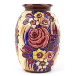 Boch Freres, French Art Deco vase enamelled with stylised flowers, numbered 1270 to the base, 24.5cm