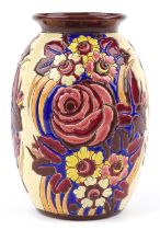 Boch Freres, French Art Deco vase enamelled with stylised flowers, numbered 1270 to the base, 24.5cm