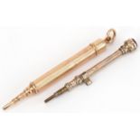 Two Victorian gold plated propelling pencils, the largest 6cm in length extended, total weight 8.