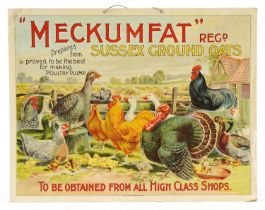 Vintage Meckumfat Sussex Ground Oats advertising card sign, T Forman & Sons Nottingham, London and