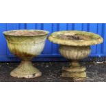 Two circular garden stoneware planters, the largest 36cm high : For further information on this