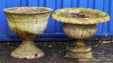 Two circular garden stoneware planters, the largest 36cm high : For further information on this