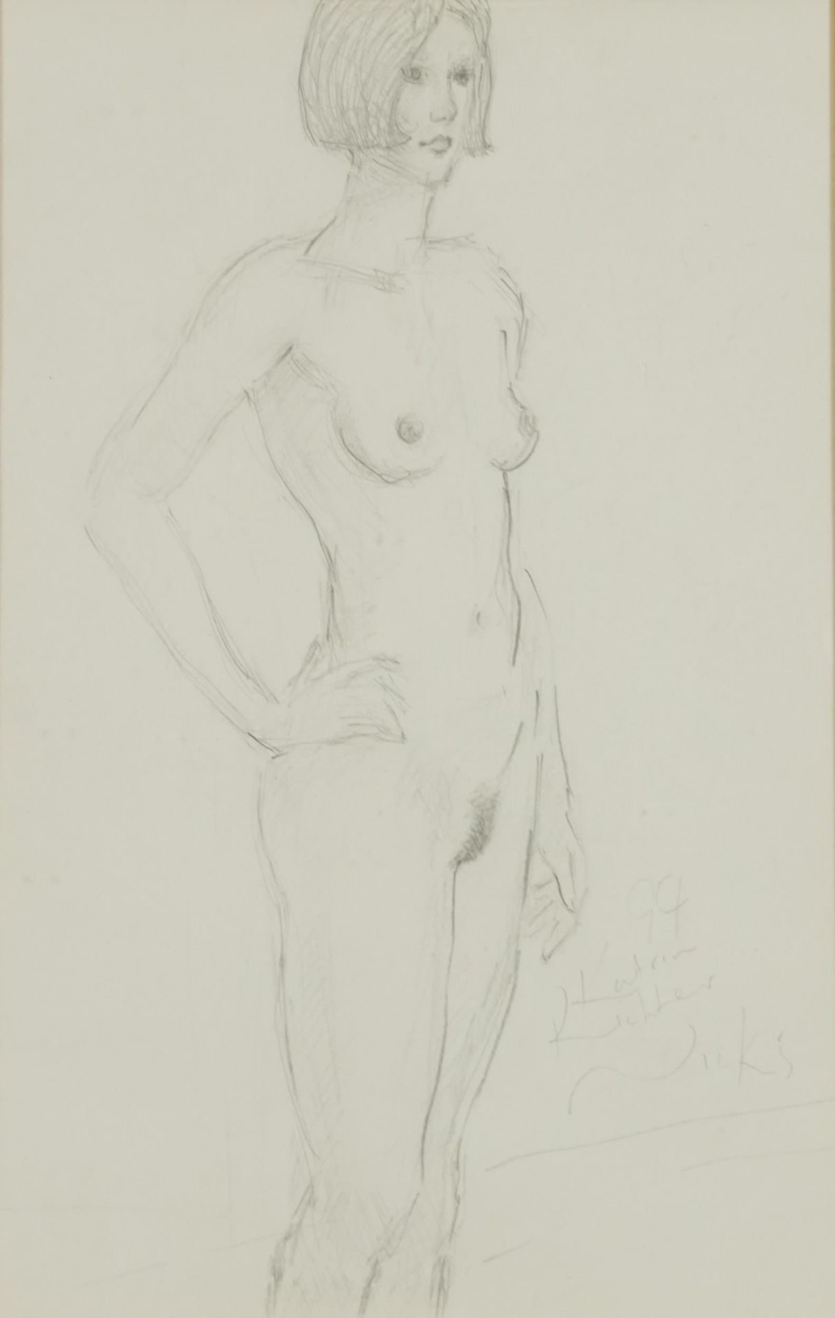 Standing nude females, Near pair of pencil pencils, indistinctly inscribed and signed, one with John - Bild 2 aus 9