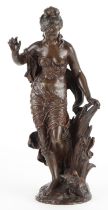 Auguste Moreau, French Art Nouveau patinated bronze statuette of a scantily dressed female, Jeune