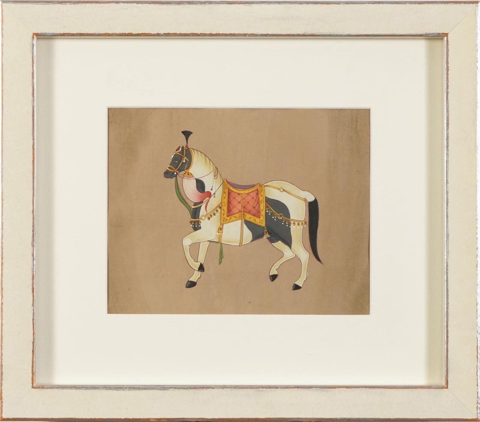 Mughal horses, set of four Indian watercolour and gouaches, indistinct embossed watermarks, each - Bild 12 aus 13