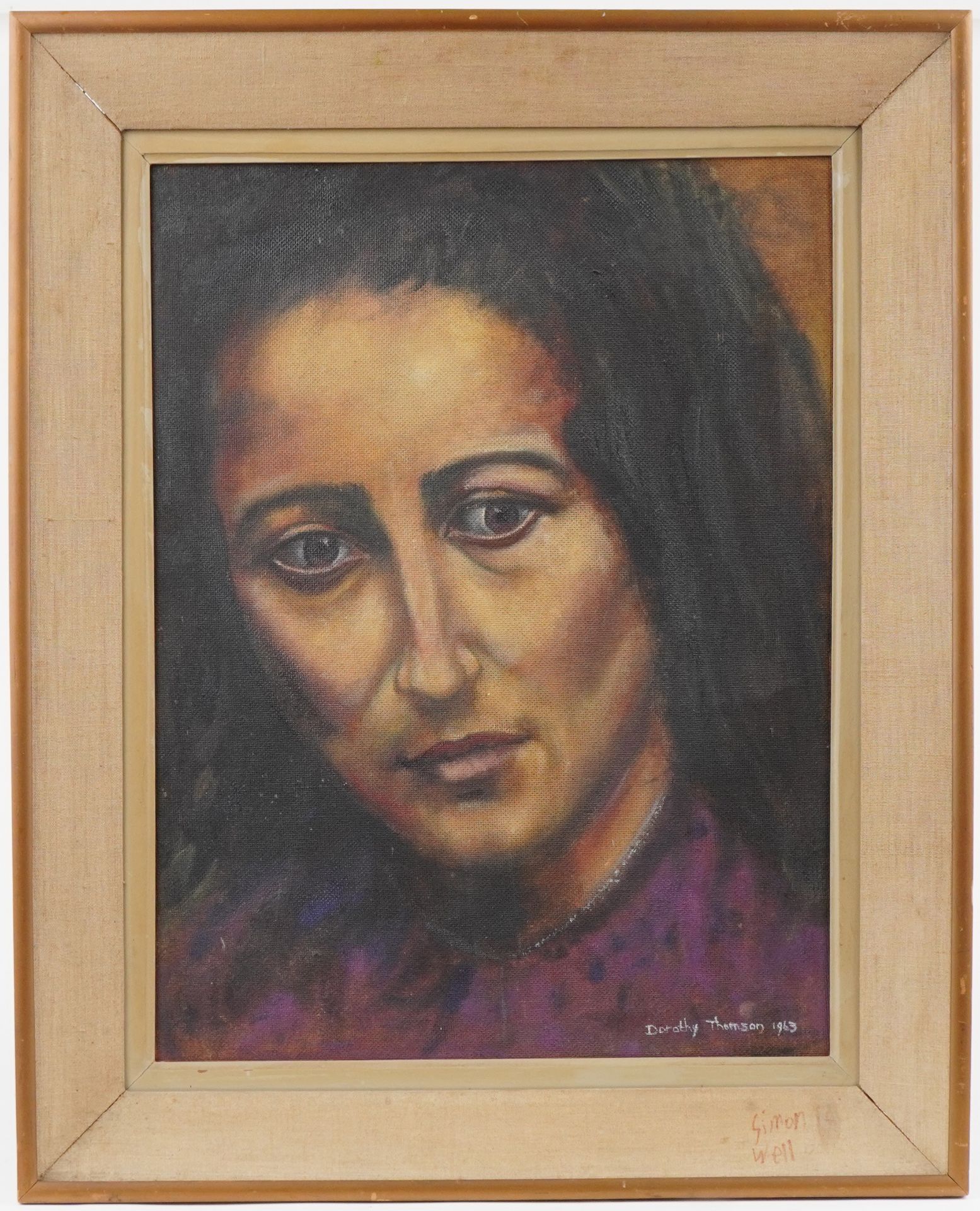 Dorothy Thomson 1963 - top half portrait of a female, oil on board, 60cm x 45cm excluding the - Bild 2 aus 5