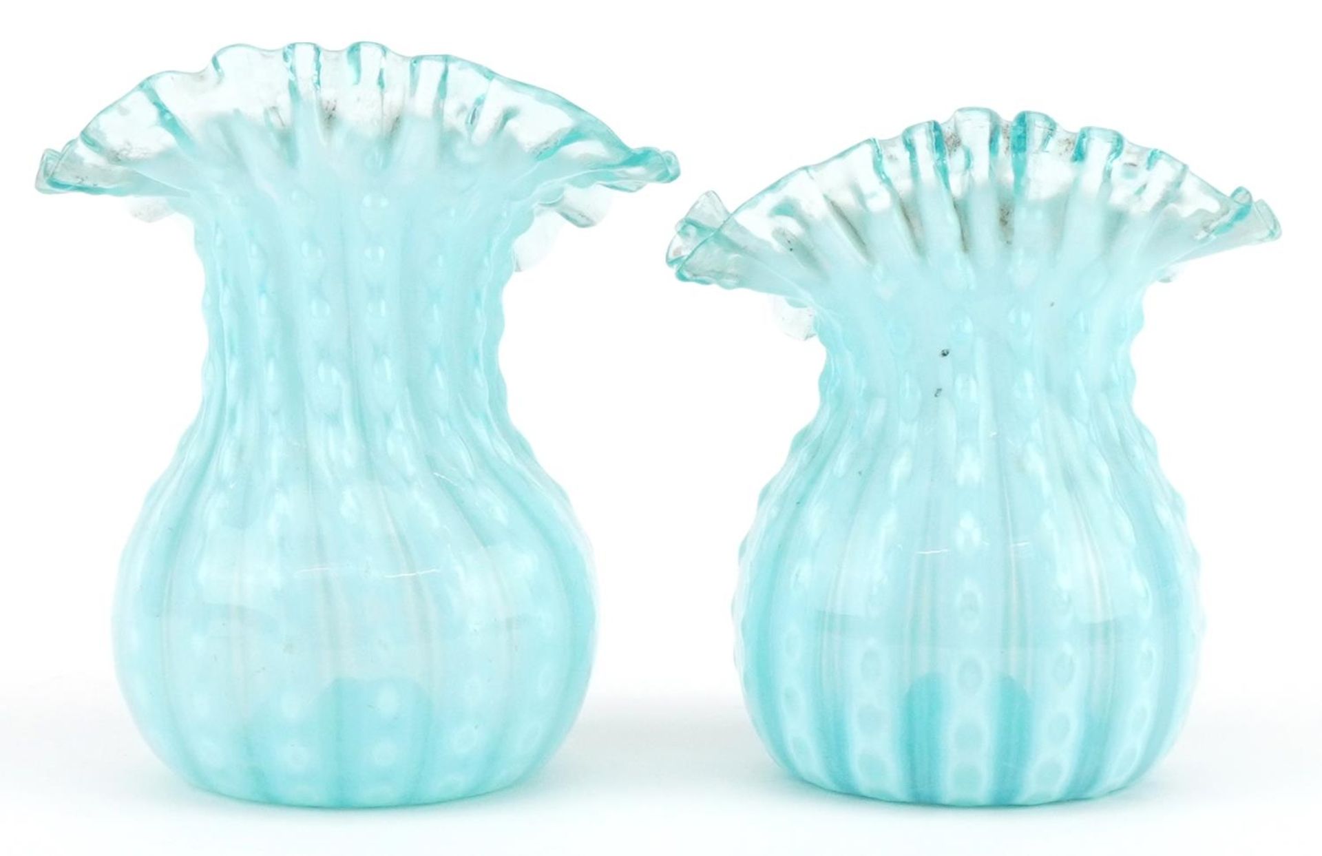Two Art Nouveau Vaseline glass Jack in the Pulpit glass vases, each 13cm high : For further - Bild 2 aus 4