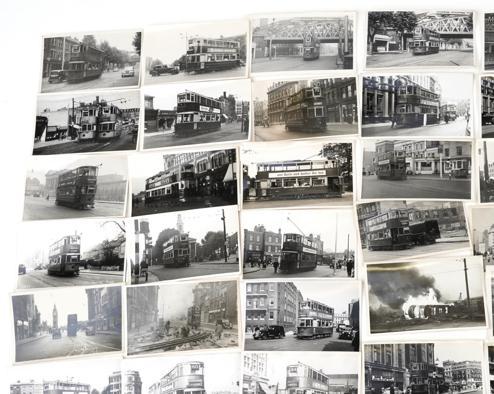 Collection of Mid 20th century tram black and white photographs, predominantly of London, each - Image 2 of 12
