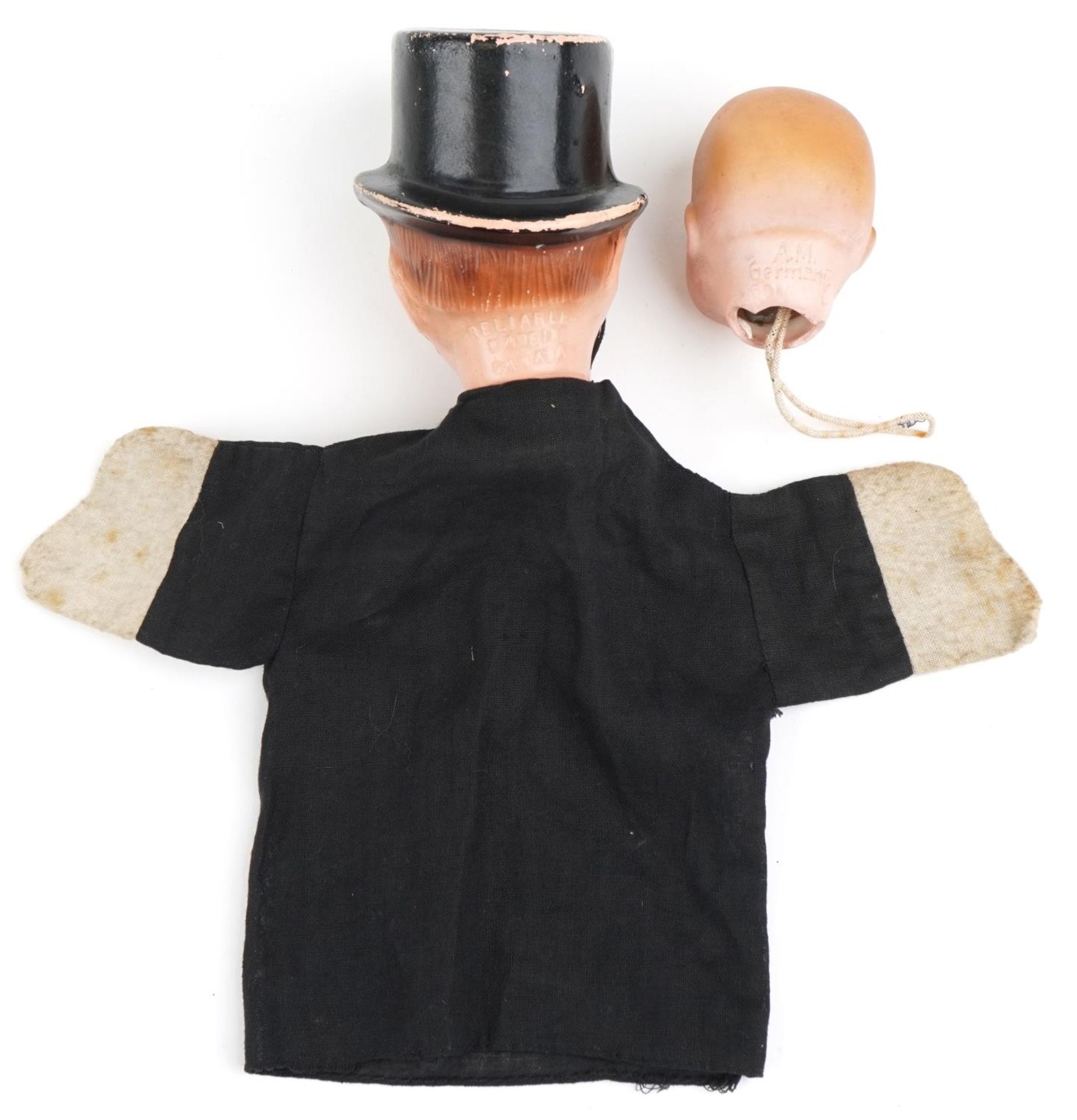 Vintage Edgar's Bergen's Charlie McCarthy glove puppet and an Armand Marseille bisque doll's head, - Image 3 of 5