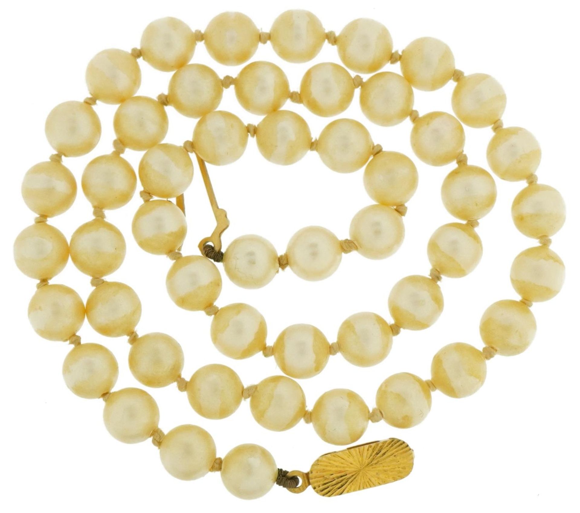 Single row simulated pearl necklace with 9ct gold clasp, 38cm in length, 16.8g : For further - Image 2 of 3