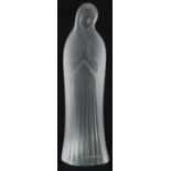 Lalique, French frosted glass Virgin Mary sculpture, paper label to the base, etching Lalique France