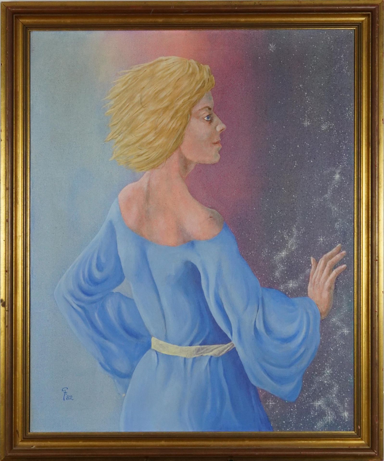 Portrait of a female, 1980s fantasy style oil on canvas, framed, 75cm x 61.5cm excluding the frame : - Bild 2 aus 5