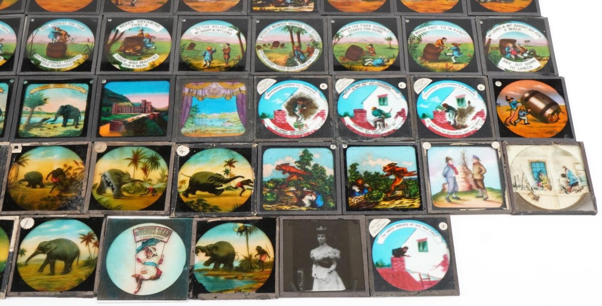 Collection of Victorian magic lantern glass slides and a lens, the slides including Cadburys and - Bild 6 aus 6