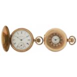 Waltham, two gentlemen's gold plated half hunter and full hunter pocket watches, each with enamelled