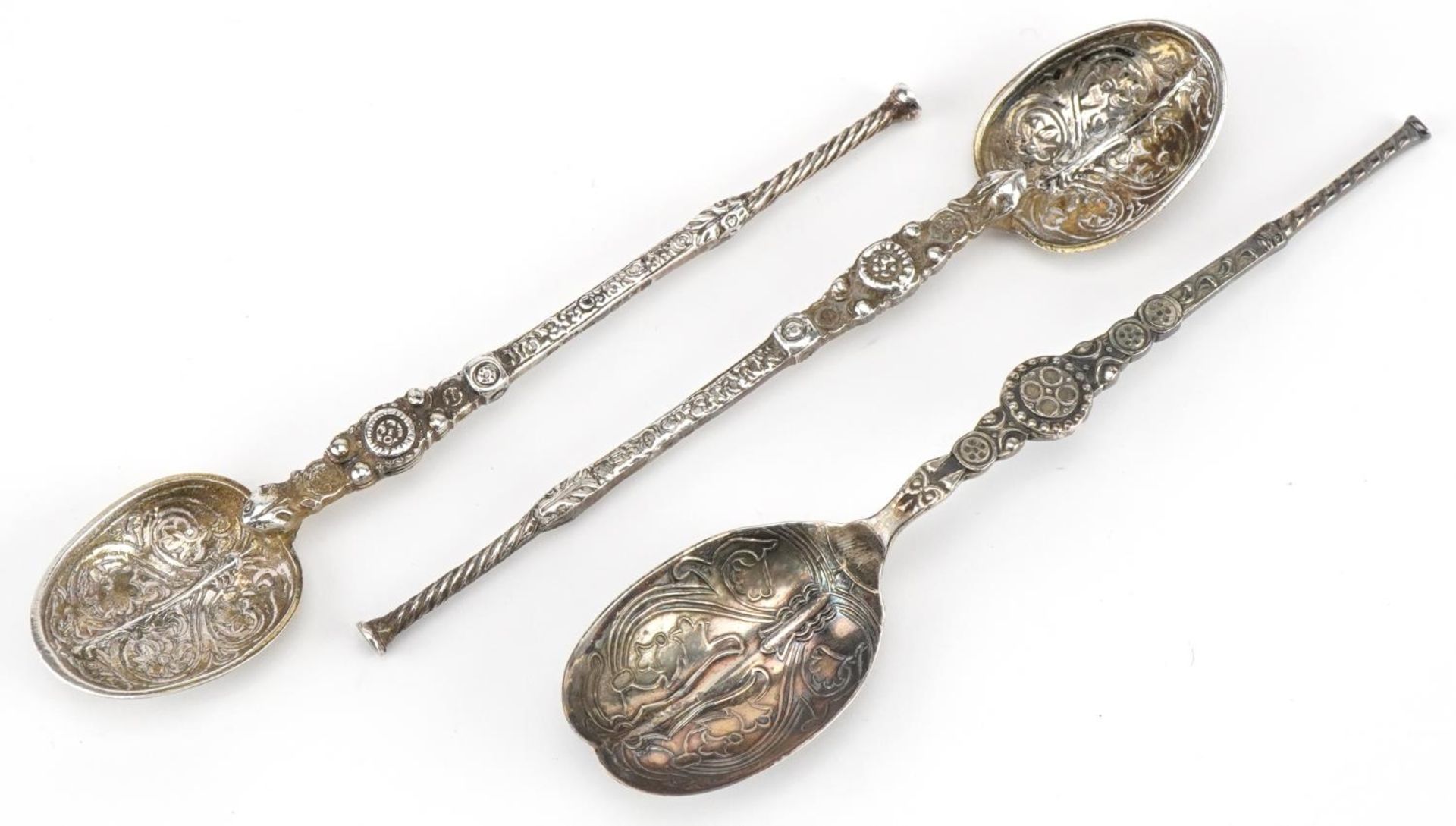 Three Edwardian and later silver anointing spoons including Coronation 1937 example with fitted - Image 2 of 4