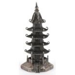Zeeoo, Chinese export sterling silver caster in the form of a pagoda, 9cm high, 45.2g : For