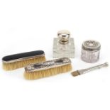 Antique and later silver mounted objects including Art Nouveau tortoiseshell clothes brush and