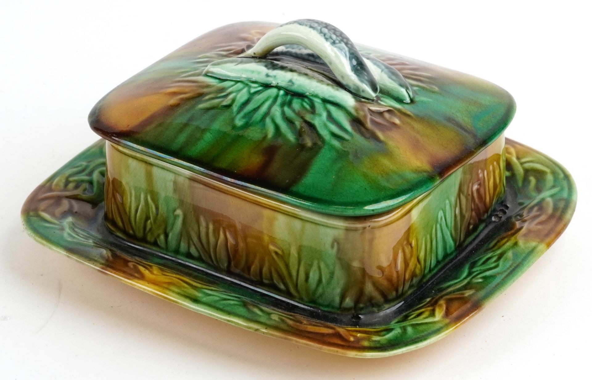 George Jones, Victorian Majolica sardine box and cover, 21cm wide : For further information on
