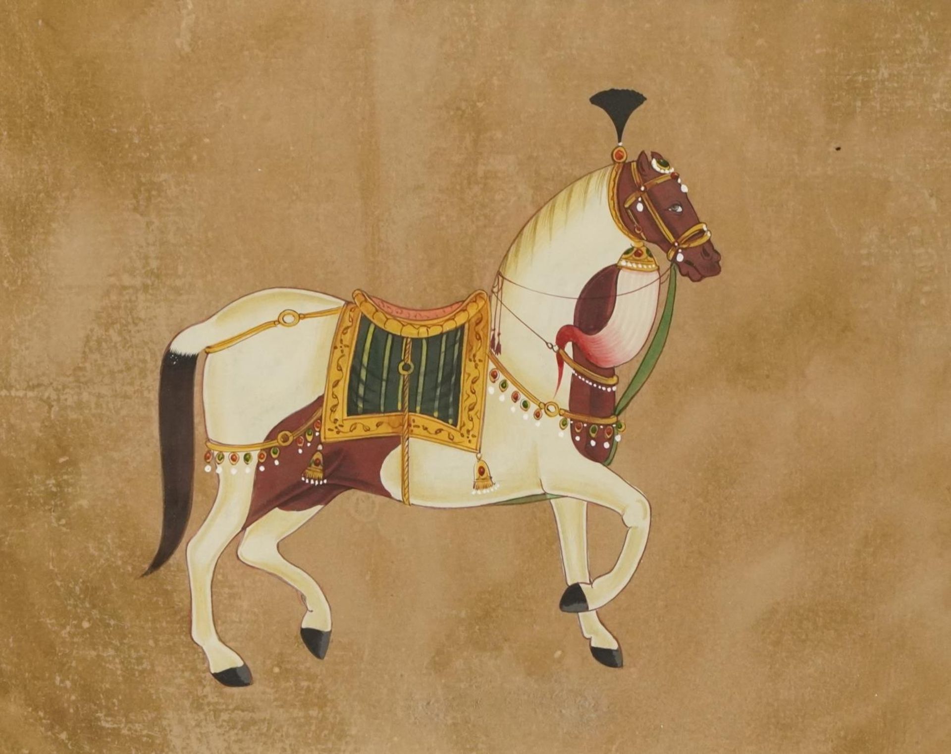 Mughal horses, set of four Indian watercolour and gouaches, indistinct embossed watermarks, each - Bild 5 aus 13
